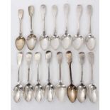 Collection of Georgian and later silver Fiddle pattern dessert spoons,