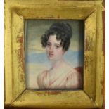 Manner of Henry Eldridge (1768-1821) miniature portrait on ivory of a lady, bust length, facing to t