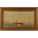 Etienne Leroy (1828-1876) oil on canvas - 'Fishing Craft on the Lagoon, Venice', signed, 35cm x 65cm