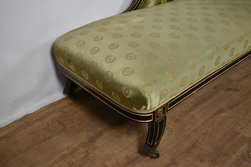 French Empire gilt and black painted chaise, with Napoleonic motif fabric - Image 4 of 5