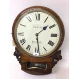 Victorian drop dial wall clock by Wilshak, Yarmouth with circular painted dial, fusee movement in de