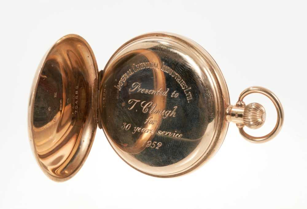 1950s Gentlemen's Buren 9ct gold open face pocket watch with white enamel dial, Roman numerial hour - Image 2 of 3