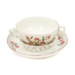 A Derby two handled cup and trembleuse saucer, circa 1758