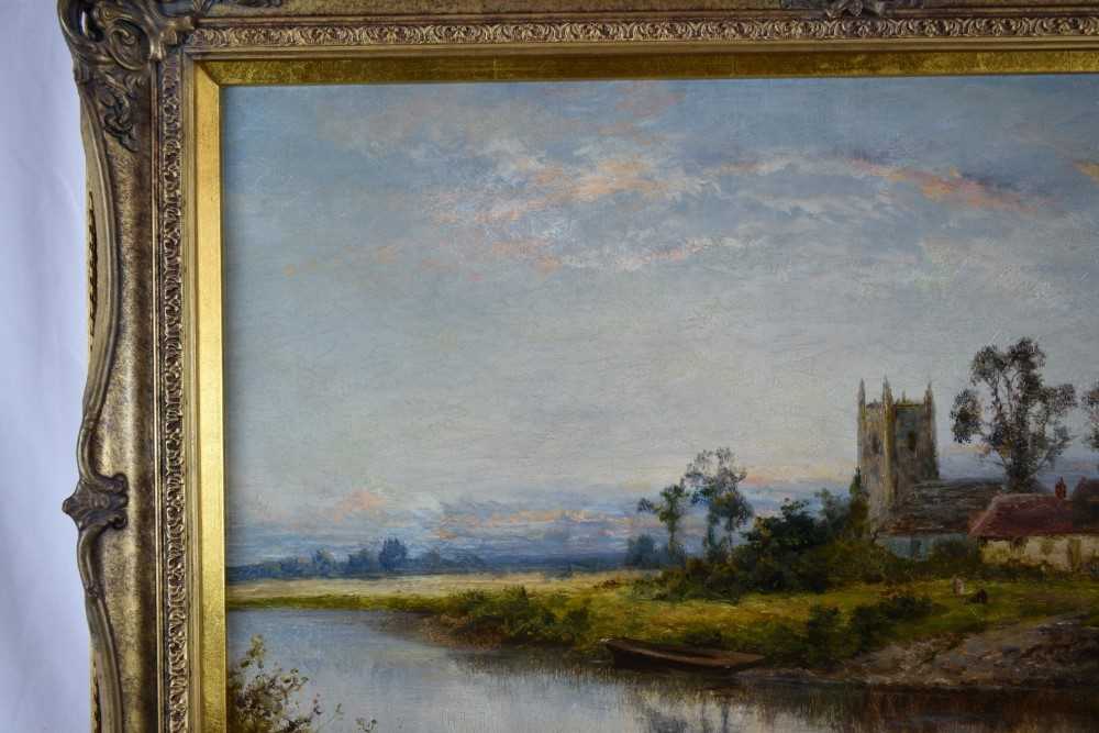 Daniel Sherrin (1868-1940) oil on canvas - River Landscape with a Church, signed, 51cm x 76cm, in gi - Image 4 of 8