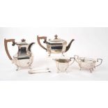 Art Deco silver four piece tea set by Viners, Sheffield 1940