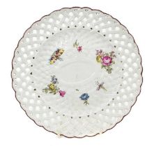A Longton Hall basket moulded plate, with pierced border, circa 1755