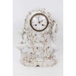 late 19th century German porcelain mantel clock with Tiffany & Co marked movement