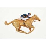 Good quality gold and enamel horse and jockey brooch in the colours of Sir Noel and Lady Murless