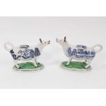 A pair of 19th century Staffordshire pottery Willow pattern cow creamers