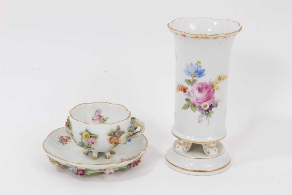 Meissen cup and saucer, and a spill vase