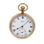 1950s Gentlemen's Buren 9ct gold open face pocket watch with white enamel dial, Roman numerial hour