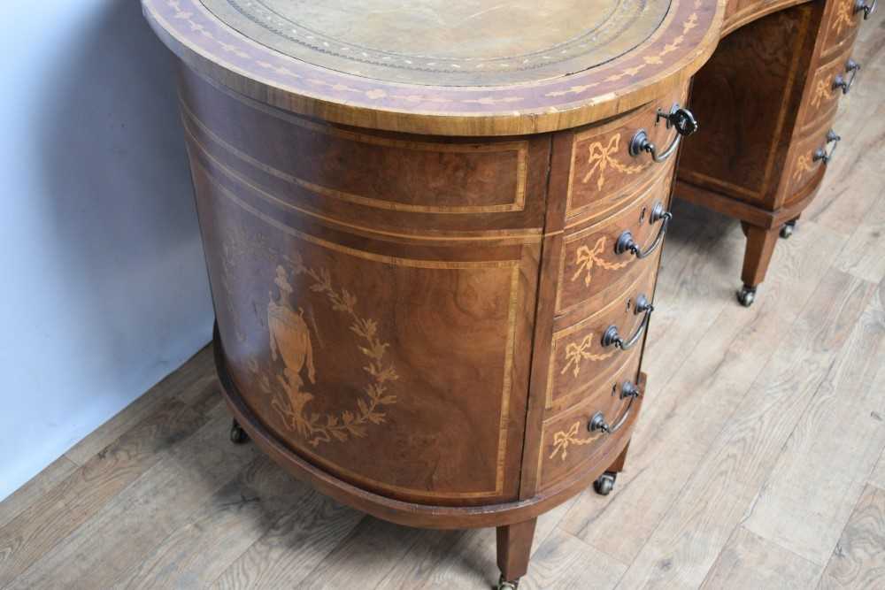 Edwardian style mahogany and marquetry inlaid kidney shaped desk - Image 4 of 21