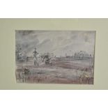 Thomas Hennell (1903-1945), watercolour, Field Workers in Winter, 19.5cm x 28cm, in glazed frame