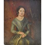 American School early 19th century, oil on metal, a naive portrait of a lady, unframed. 16 x 13cm