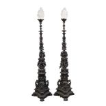 Fine pair of 19th century Venetian bronze standard lamps, converted for electricit