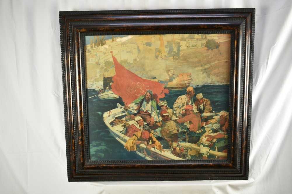 After Sir Frank Brangwyn (1867-1956), a Medici coloured print, 'The Buccaneers', in faux tortoiseshe - Image 2 of 9