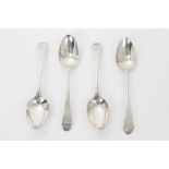 Set of four George III Old English pattern table spoons, with a cannon armorial crest.