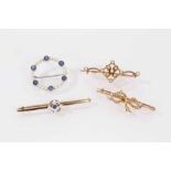 Four Victorian and Edwardian gold gem set and seed pearl brooches