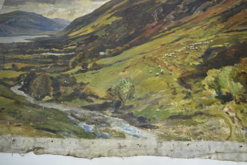 Manner of Herbert Hughes Stanton (1870-1937) oil on canvas (unstretched), extensive landscape, 66cm - Image 4 of 8