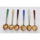 Set of six Danish enamelled coffee spoons, boxed