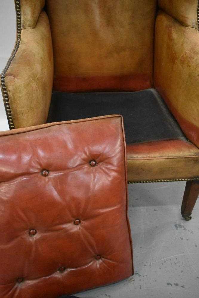 19th century leather upholstered wing armchair - Image 5 of 14