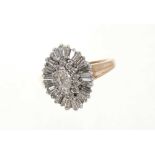 Diamond cluster ring, the marquise shape cluster with a central marquise cut diamond with a border o