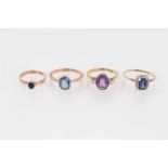 Four gold and gem-set dress rings