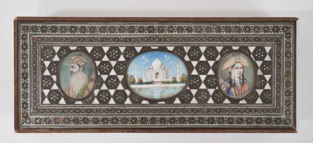 19th century Indian sapele work and portrait miniature mounted glove box - Image 3 of 5