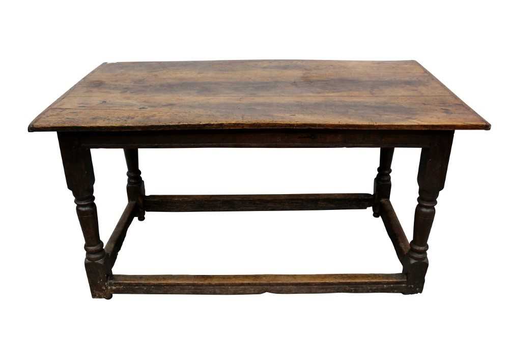 Rare early 18th century oak refectory table dated 1724