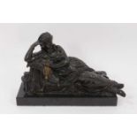 19th century Grand Tour bronze depicting Cleopatra reclining, raised on black marble plinth