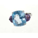 18ct white gold blue topaz and amethyst cocktail ring