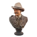 Large Austrian painted terracotta bust of a gentleman, circa 1900