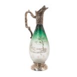 Rare late 19th/early 20th century French etched glass claret jug by Daum, Nancy, with silver mounts