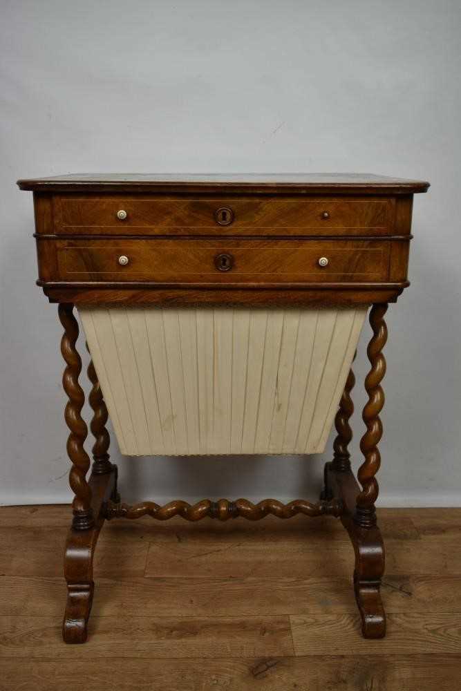 Mid Victorian burr walnut and inlaid work table - Image 2 of 6