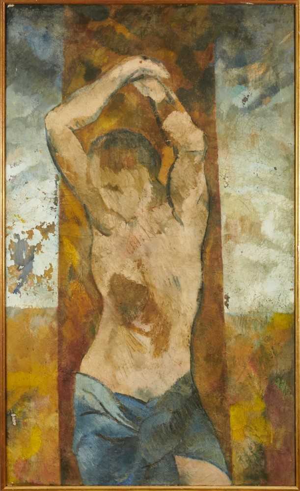 Dorothy Mead (1928-1975) oil on canvas - Lacrimosa, crucifixion, signed and dated '71, 77cm x 127.5c