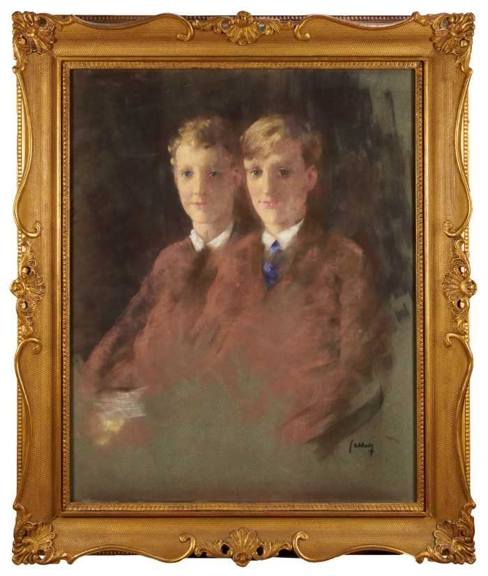 Danish School, early 20th century, coloured chalks on grey paper - double portrait of Prince George