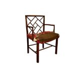 George III yew wood Chinese Chippendale elbow chair