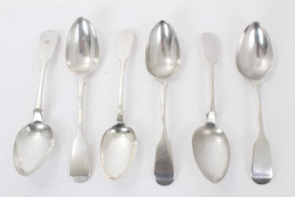 Set of four early Victorian Scottish silver Fiddle pattern tablespoons (Glasgow 1838) and two others