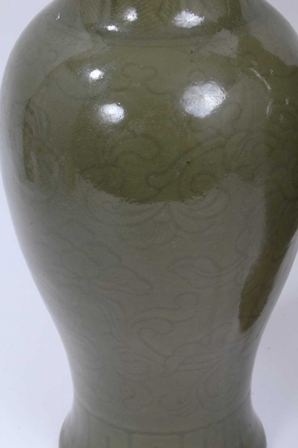 A pair of Chinese dark celadon glazed vases - Image 2 of 5