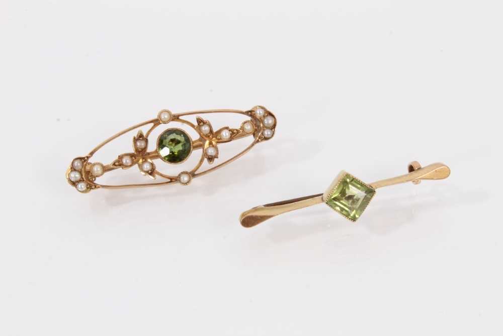 Group of seven Victorian and Edwardian gold gem set and seed pearl bar brooches - Image 4 of 5