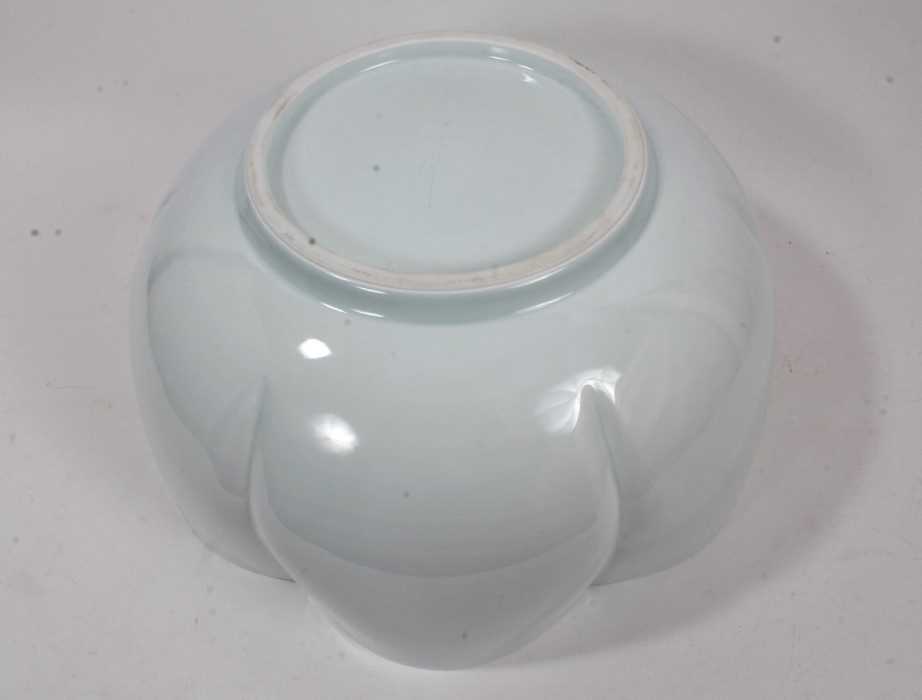 A large and finely potted 20th century Japanese celadon glazed porcelain bowl, of six-petal flower f - Image 3 of 4