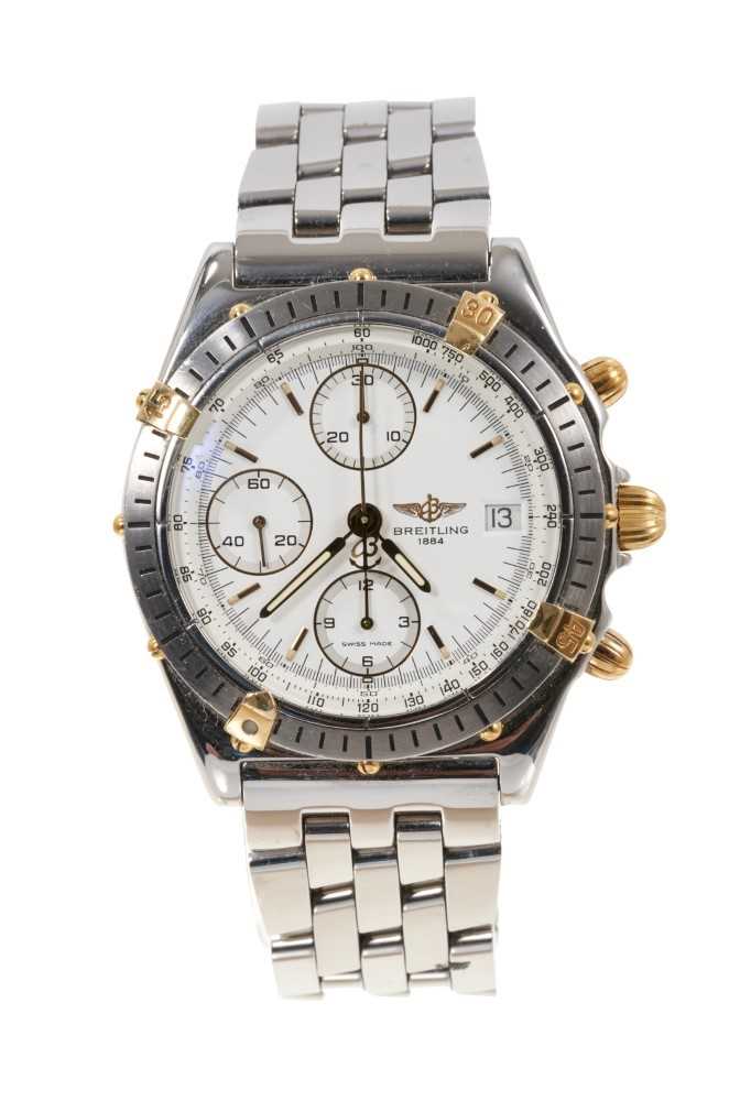 1990s gentlemen's Breitling Chronomat chronograph automatic wristwatch with white dial, baton hour m