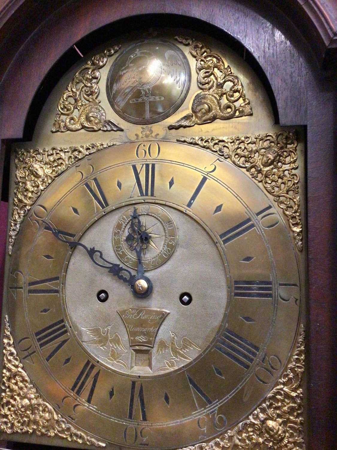 18th century 8-day longcase clock by John Roning, Newmarket with brass arched dial with bird to arch - Image 3 of 13