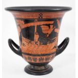 Classical Revival attic Greek urn, with twin handles and everted rim, painted with scenes from Greek