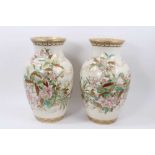 Pair impressive late 19th century Japanese Satsuma earthenware vases and pair hardwood stands