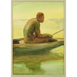 *Gerald Spencer Pryse (1882-1956) watercolour - The Fisherman, 54cm x 38.5cm, titled verso, unframed