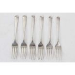 Matched set of six George III Old English pattern dessert forks with engraved initial B or C