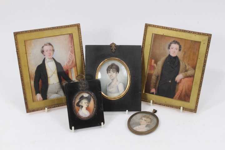 English School, circa 1840s, pair of portrait miniatures on ivory depicting young gentlemen, three o