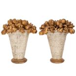 Pair of late 18th / early 19th century carved and gilt painted basket of fruit and floral dummy boar