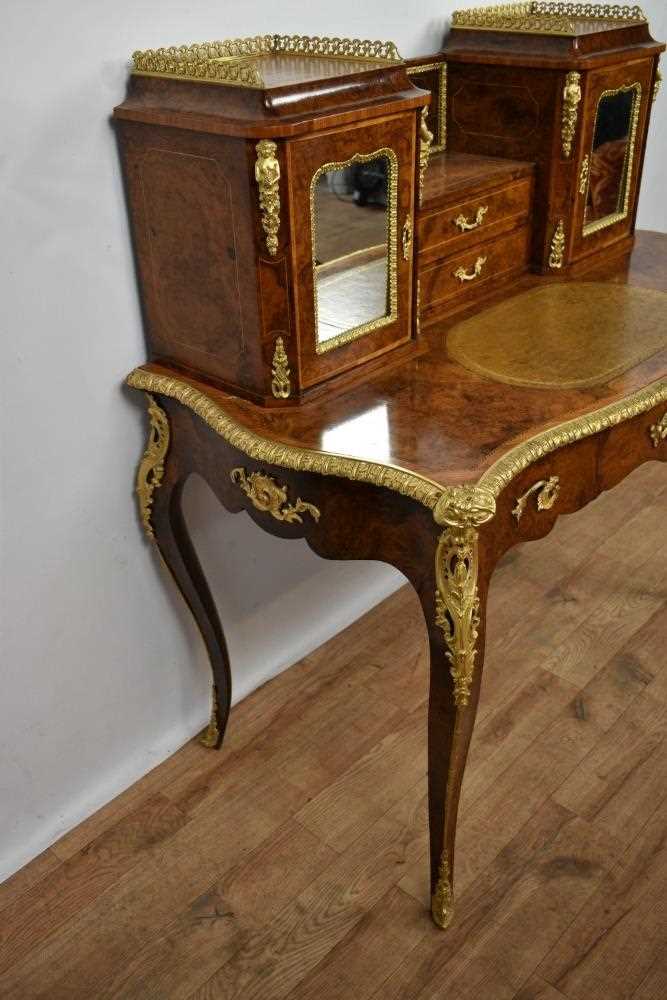 Ornate figured walnut and gilt metal mounted bonheur du jour, pierced galleried superstructure and t - Image 4 of 14